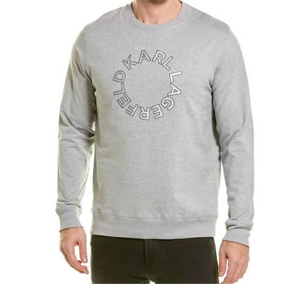 Karl Lagerfeld Men’s Paris French Terry Circle Logo Pullover Sweatshirt Sz L - Picture 1 of 5